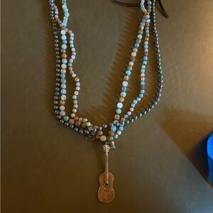 Bohemian Beaded Necklace with Guitar Pendant